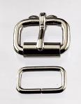 Two 3/4 inch nickel plated roller buckles and two belt keepers.