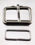 Two 1 1/2 inch solid stainless steel roller buckles and two solid stainless steel belt keepers