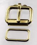 Two one inch brass plated roller buckles and two belt keepers