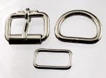 Two one inch nickel plated roller buckles, two belt keepers, and two D rings