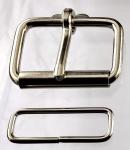 Two two inch nickel plated roller buckles and two belt keepers